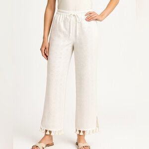 J.Crew White Eyelet Cotton Tassel Hem Pants Size Small Lightweight Beach Lounge
